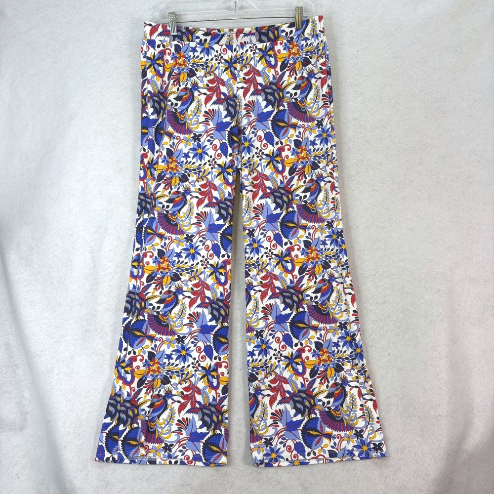 Jude Connally Floral Bird Print Wide Leg Pants Multicolor Women L Resort Boho